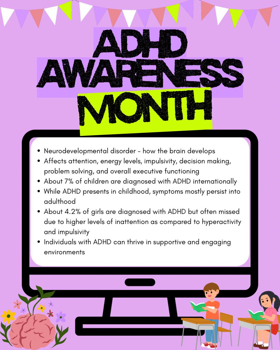 🧠October is ADHD Awareness Month.

ADHD is a neurodevelopmental disorder, which means that it affects how the brain develops, especially in areas like attention, impulse control, organization, and emotion regulation.
#ADHDAwarenessMonth 

👩🏽‍💻Learn more: chadd.org