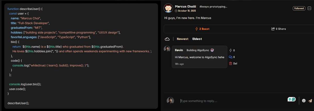 mr_kevinlyy's tweet image. Our users have found a new way to introduce themselves on @algosyncverse  — not with words, but with code.😎 

Here’s one of our favorites so far… from someone who claimed to be Elon Musk (for fun, of course)🤣