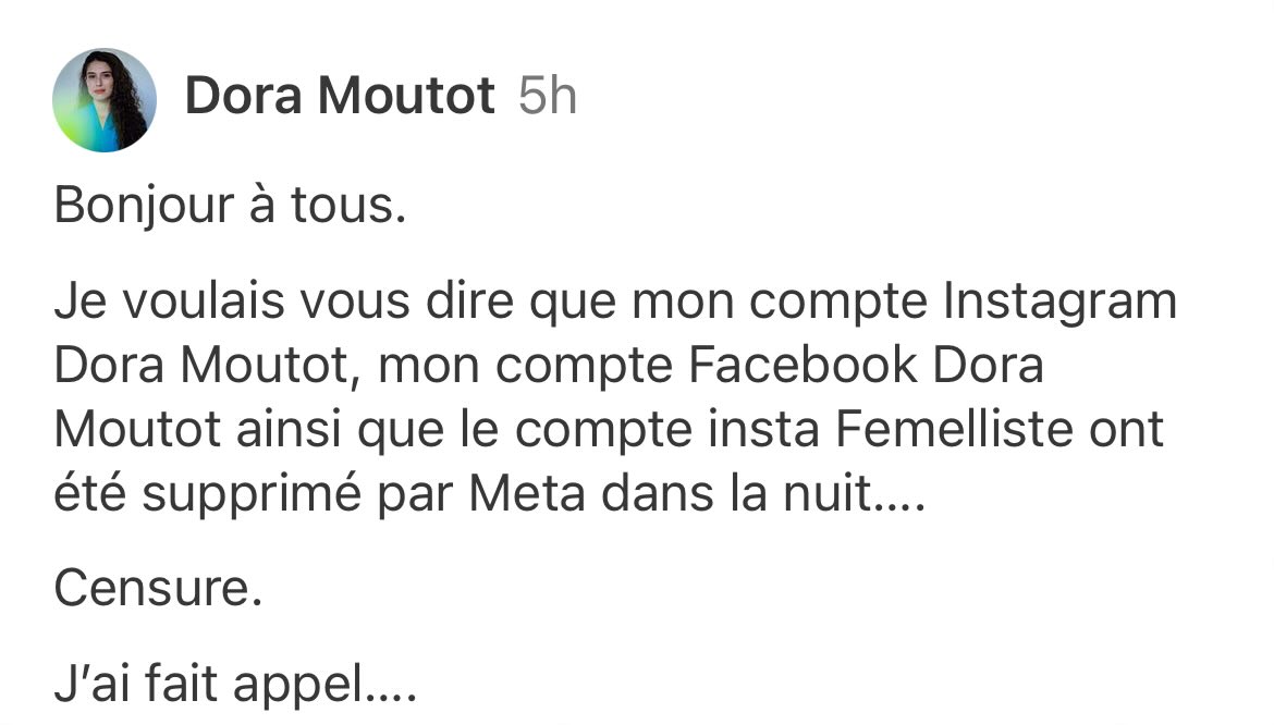 RoisinMichaux's tweet image. The social media accounts of French womenโs rights campaigner Dora Moutot were deleted overnight.
@doramoutot