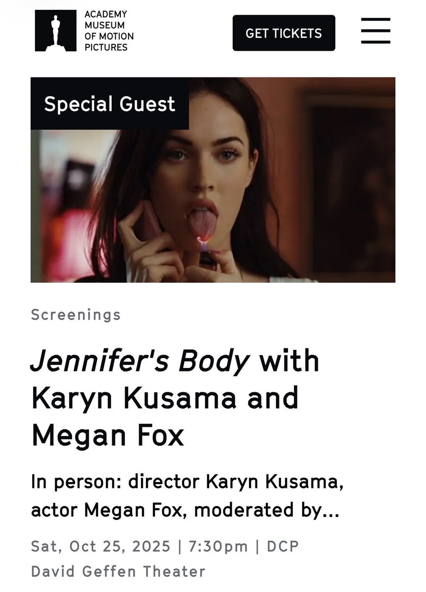 ARE YOU READY FOR HER RETURN? WE’LL SEE MEGAN FOX VERY SOON! 🔥

Megan Fox will attend the special screening of Jennifer’s Body at the Monster Mash event with Director Karyn Kusama, taking place at the Academy Museum of Motion Pictures in Los Angeles on Oct 25, 2025 ♡

#meganfox