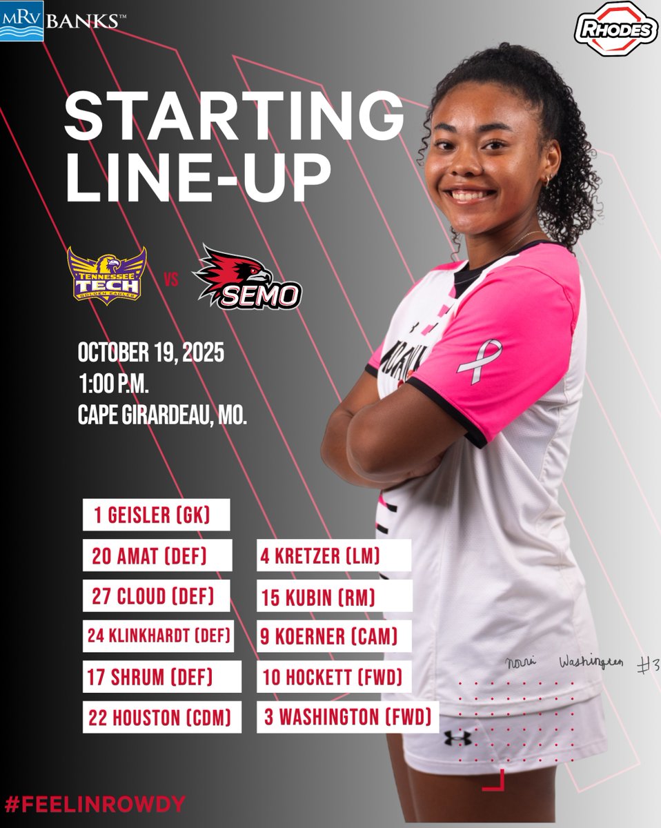 SEMOSoccer's tweet photo. STARTING XI 📝 

Happy Senior Day!! Redhawks and Golden Eagles coming up at the top of the hour here in a brisk Cape Girardeau ⚽️ 

#FeelinRowdy x #NCAASoccer https://t.co/pIj02Exmvs