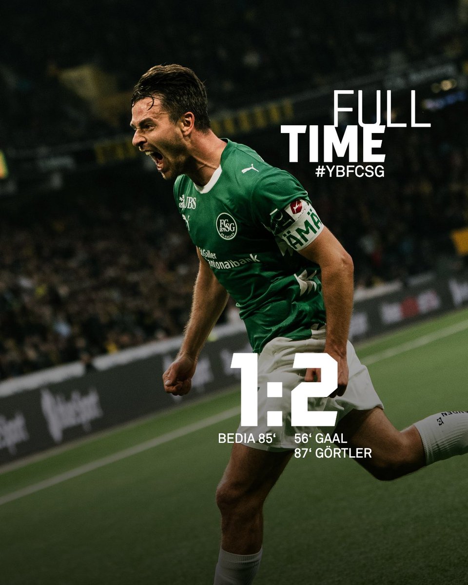 𝐄𝐢𝐧 𝐒𝐢𝐞𝐠 𝐟ü𝐫 𝐝𝐢𝐞 𝐆𝐞𝐬𝐜𝐡𝐢𝐜𝐡𝐭𝐬𝐛ü𝐜𝐡𝐞𝐫 📖✨
Nach 20 sieglosen Jahren gewinnt unser #FCSG auswärts gegen den BSC Young Boys nach dem gehaltenen Elfmeter von Zigi, dem Premieren-Treffer von Tom Gaal und dem späten Treffer von Lukas Görtler mit 2:1! 💚🤍
#FCSG