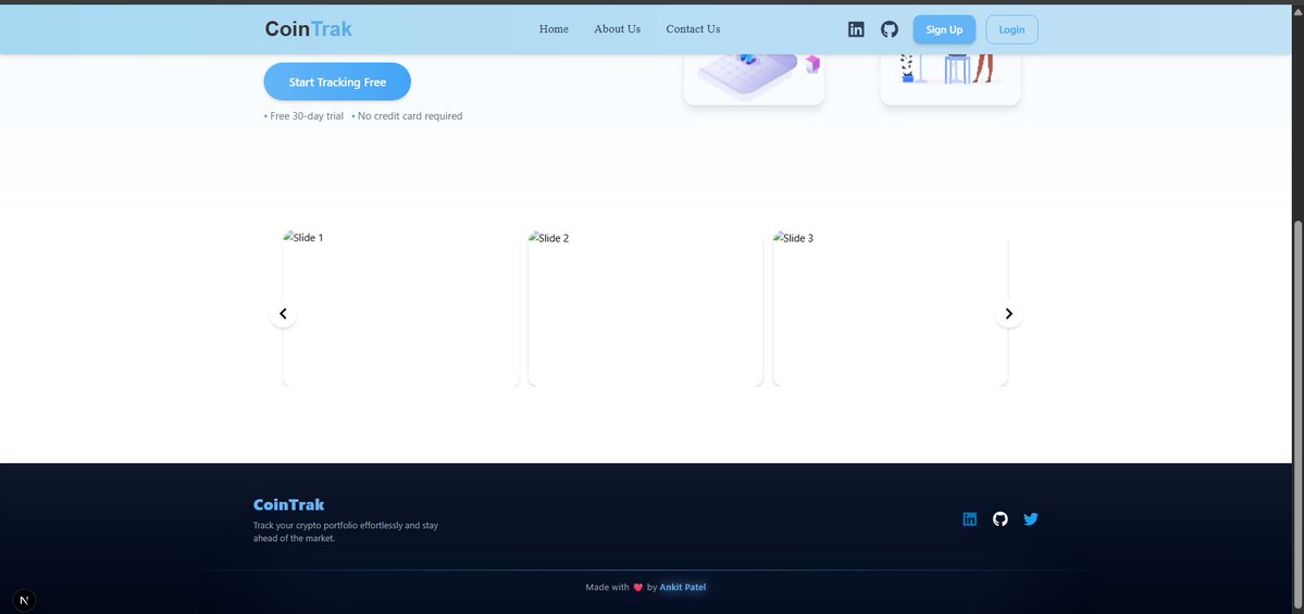 ankitpatel_og's tweet image. 🚀 Started building CoinTrak — a personal expense tracker, visualizes your spending with clean graphs & insights 💸
✅ Login system done (NextAuth) + mongoDb
✅ Transaction API ready
✅ Landing page live
Next up: interactive charts & budgets 👀
#buildinpublic #Nextjs #CoinTrak