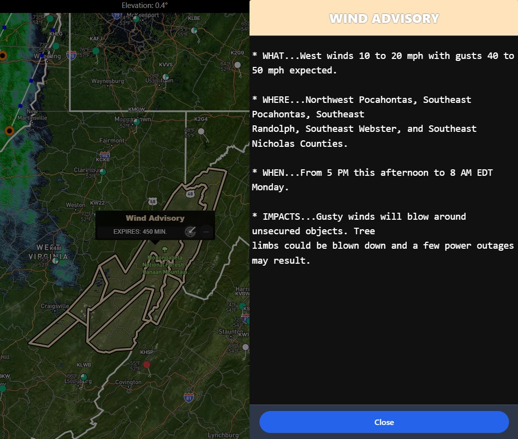 A wind advisory has been issued for highland areas of east-central WV.

Expect severe loss of fall foliage, especially on western slopes of mountains.