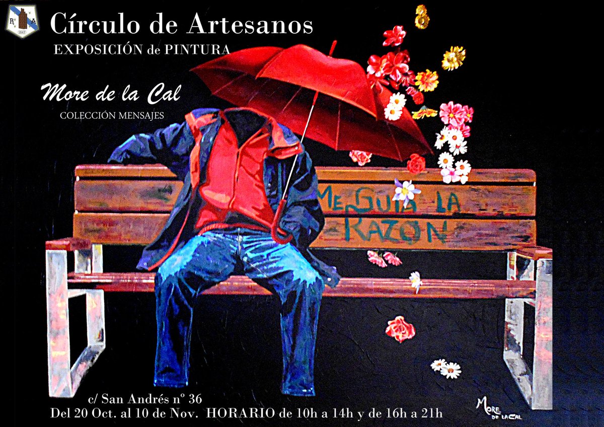 Exposición More de la Cal
📅del 20 de outubro o 10  de novembro
⏰ Mañanas de 10:00 a 14:00 - Tardes de 16:00 a 21:00
📍Circo de Artesáns - Rúa Santo André 36 - A Coruña