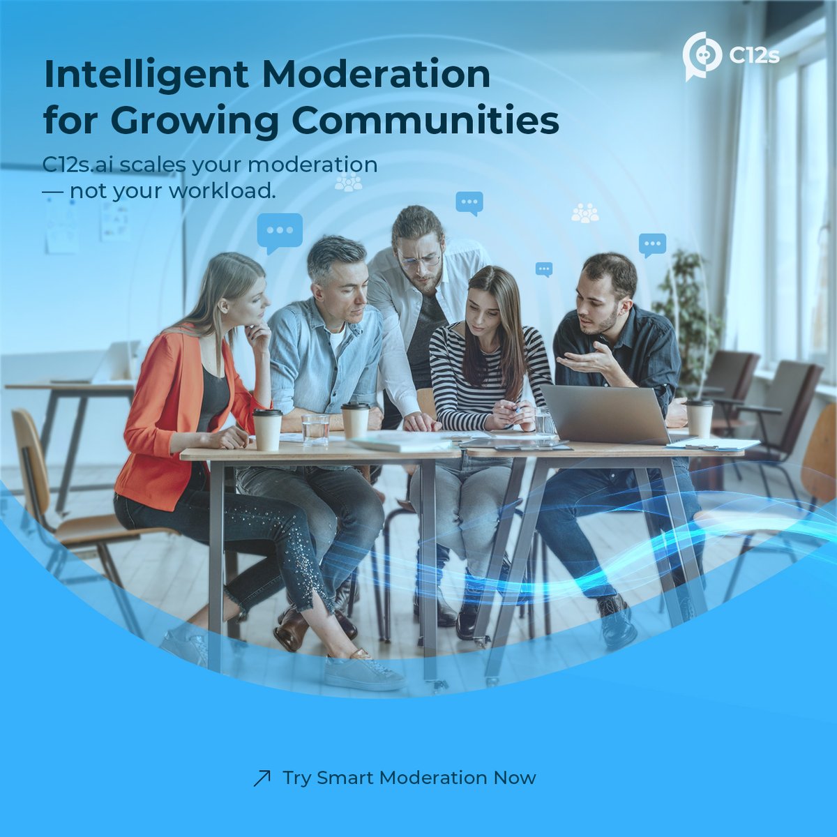 You need a huge team to manage a huge community.
Nope.

You need smart systems.
C12s.ai isn’t just another bot.

It’s a co-moderator that adapts, learns, and handles the repetitive stuff for you.

Spam gets blocked.
FAQs get answered.
Reports get generated.

You