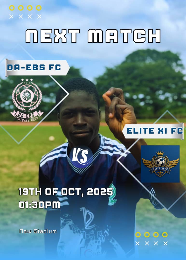 🔥MATCHDAY 🔥
It’s not just another game — it’s payback time! 💥
The first encounter ended in a painful loss against Elite XI FC, but today, the DA-EBS FC boys are boiling with determination to turn the tables! ⚽🔥

📅 Date: Sunday, 19th October, 2025
🕐 Kick-off: 01:30 PM