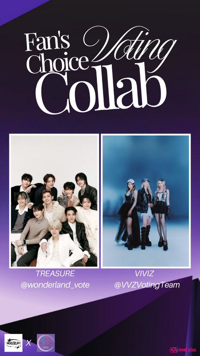 [📢]3RD MAMA 2025 COLLABORATION

In collaboration with <a href="/wonderland_vote/">WONDERLAND ☾𖤐</a> Na.V will vote for TREASURE as one of 3 male artists for FAN'S CHOICE on the MNET+ app.

In return, TEUME will vote for VIVIZ as one of 3 female artists!

Use #TREASURExVIVIZ to post your voting proof!