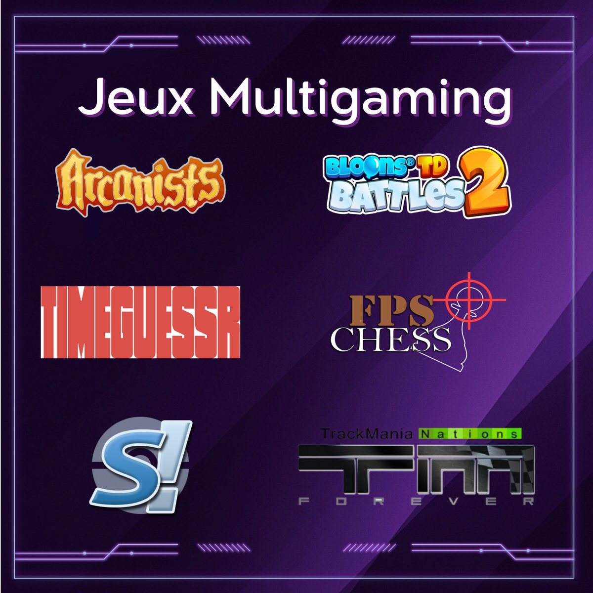 UTTArena's tweet image. 🎮 Tournoi Multigaming – UA25 🎉

6 jeux, 1 seul gagnant 😎
🏎️ Trackmania
🐉 Pokémon Showdown
🔫 FPS Chess
🧙 Arcanists
🌍 TimeGuessr
🎈 Bloons TD Battles 2

⚔️ 16 places – 🎁 lots à gagner
📅 28 → 30 nov 2025 – Troyes
➡️ arena.utt.fr