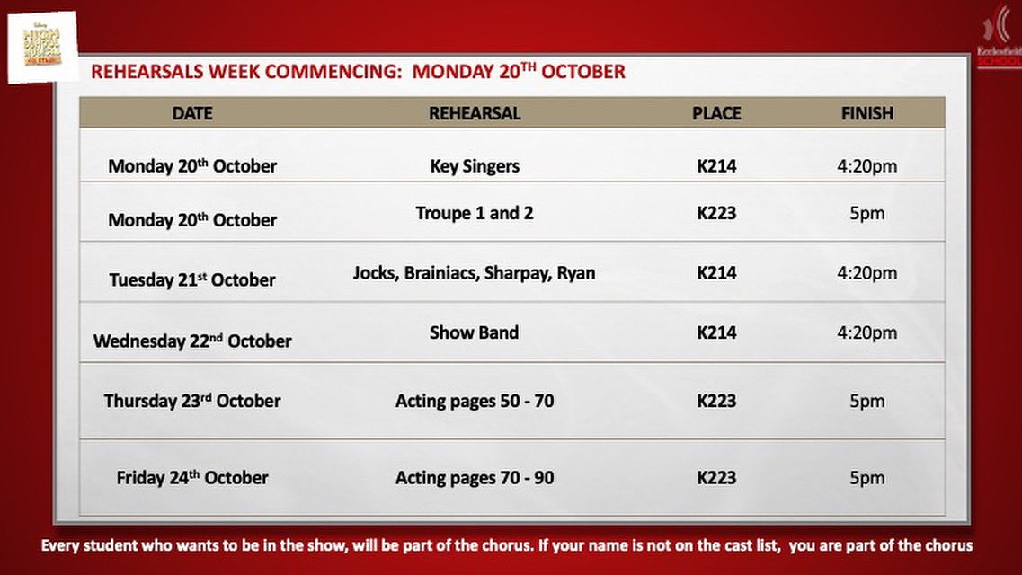 Rehearsals this week - NO CHORUS ON MONDAY DUE TO EXMAS 🎭