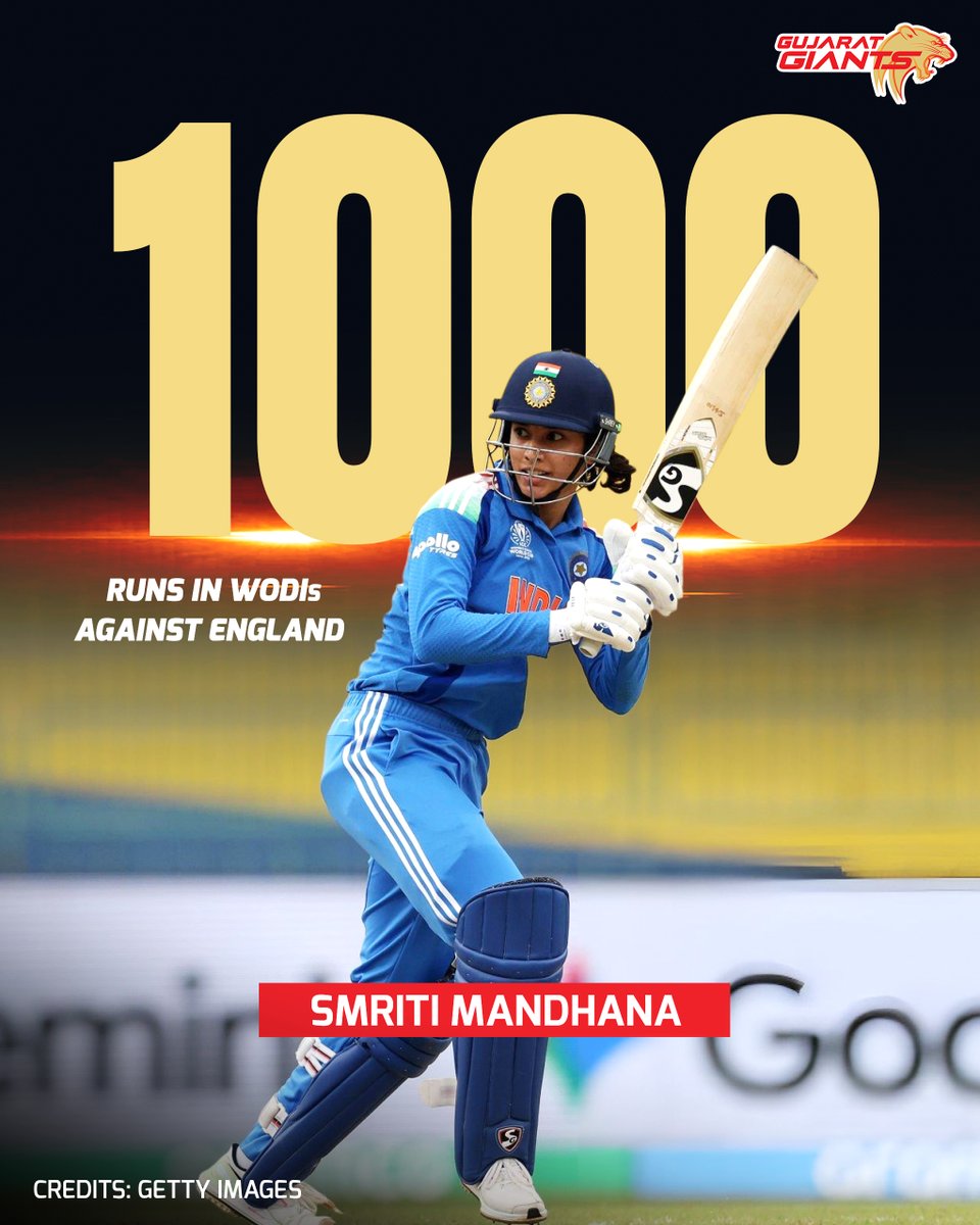 Giant_Cricket's tweet photo. Smriti joins the elite 1️⃣0️⃣0️⃣0️⃣ run club ✨
Third Indian woman vs England! 💥
#GujaratGiants #BringltOn #Adani https://t.co/wITCdyDExf