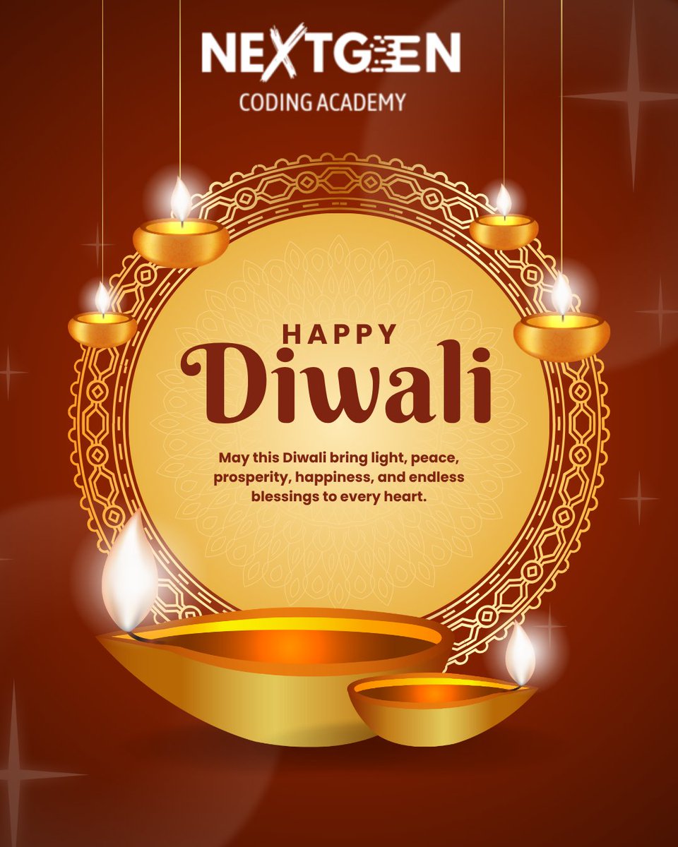 nextgencoding25's tweet image. ✨ Happy Diwali from all of us at NextGen Coding Academy! ✨
As we celebrate the Festival of Lights, we wish you and your family a Diwali filled with:
💡 Bright ideas
🌟
#HappyDiwali #Diwali2025 #FestivalOfLights #NextGenCodingAcademy #CodingForFuture #CelebrateWithCode