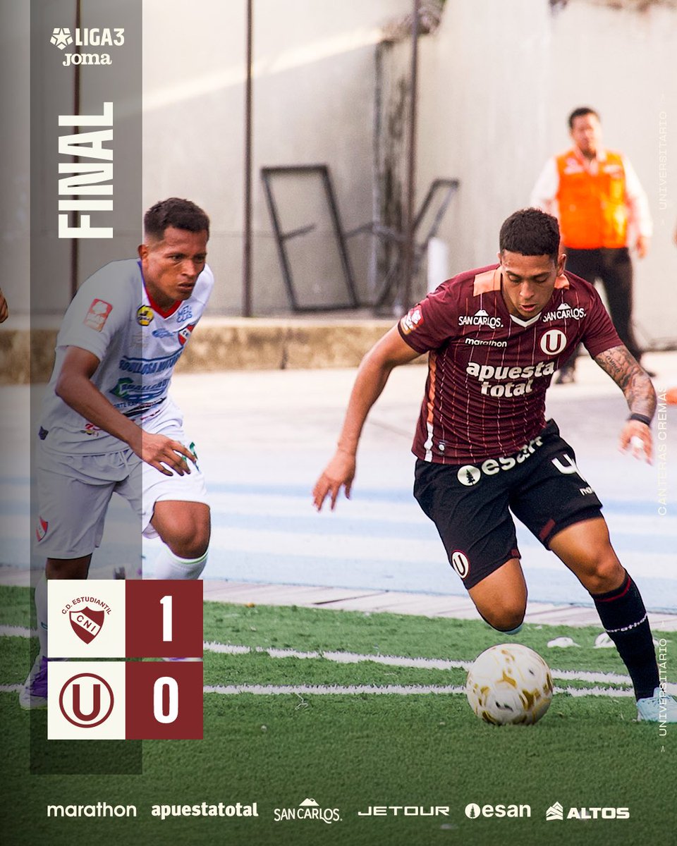 MenoresU's tweet image. ⏱️ | 𝗙𝗜𝗡𝗔𝗟 𝗗𝗘𝗟 𝗣𝗔𝗥𝗧𝗜𝗗𝗢

⚽ Estudiantil CNI 1-0 Universitario 
#Liga3 
#CanterasCremas