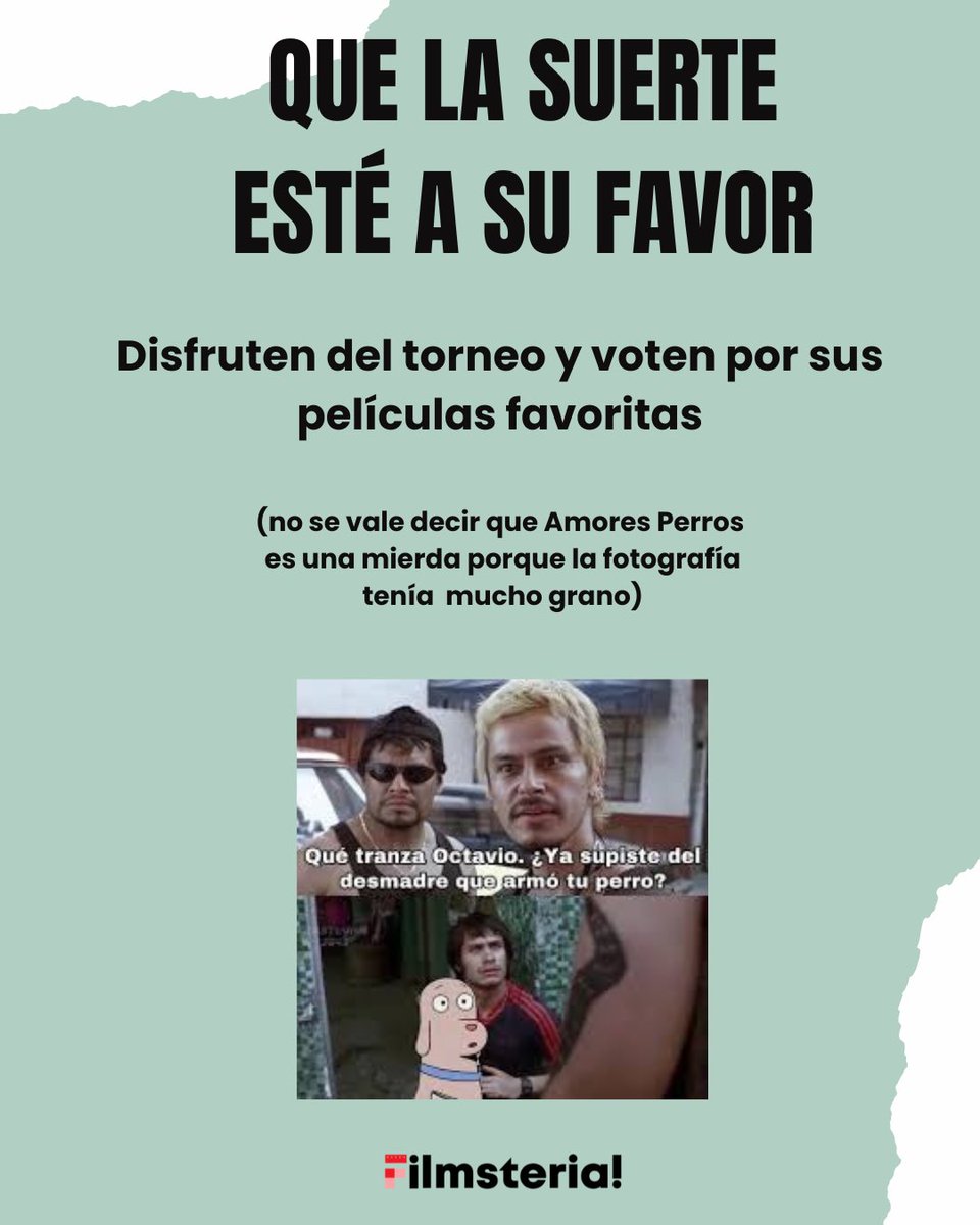 <a href="/AleCasagui/">Alejandra Castro</a> <a href="/josuecorro/">JC</a> Recuerda: Vota por la que amas (y no descalifiques a Amores Perros por la fotografía que “estaba muy granulada” o whatever estupidez dijeron de AP. 😉).

¡GUARDA ESTE POST para seguir la tabla de posiciones y que no se te pase ninguna votación!