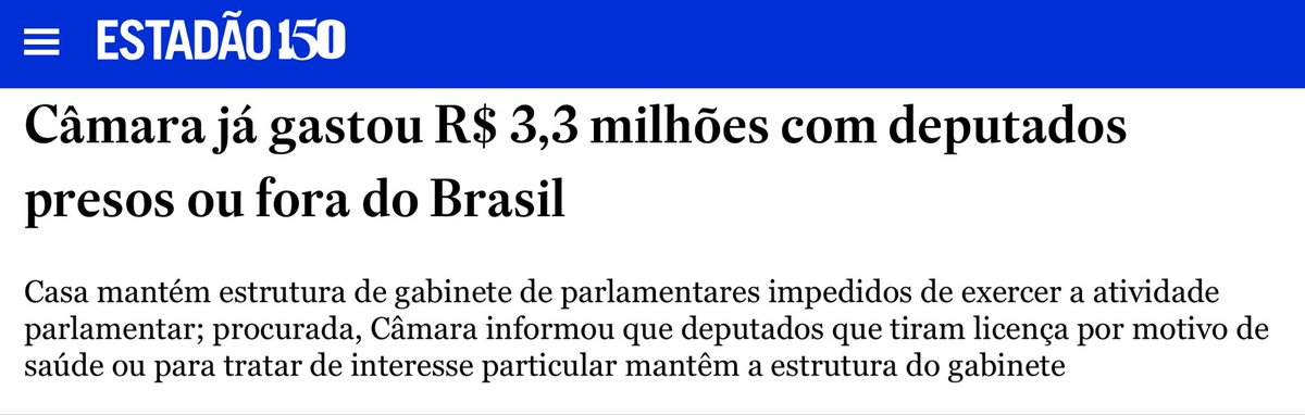 Já passou da hora de a Câmara dos Deputados dar uma resposta ao povo! Manter os mandatos de Carla Zambelli e Eduardo Bolsonaro é um escândalo. É inadmissível ver o uso indevido de dinheiro público e pior: tolerar um parlamentar que sequer trabalha e outro que está preso.