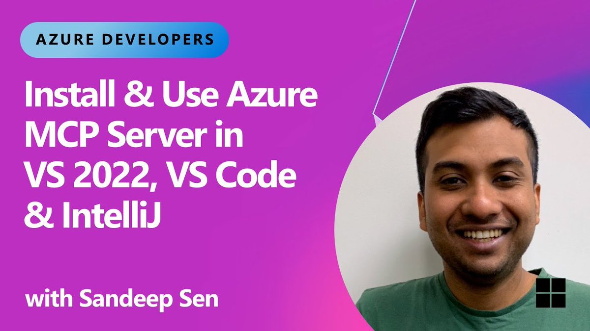 VisualStudio's tweet image. 🔧 Want to integrate Azure MCP Server into your workflow?
This tutorial shows you how to set up Azure MCP Server across #VisualStudio, #VSCode, and #IntelliJ IDEA—plus tips for troubleshooting common issues.
✅ Install &amp;amp; configure in VS 2022
✅ Connect with VS Code
✅ Integrate…