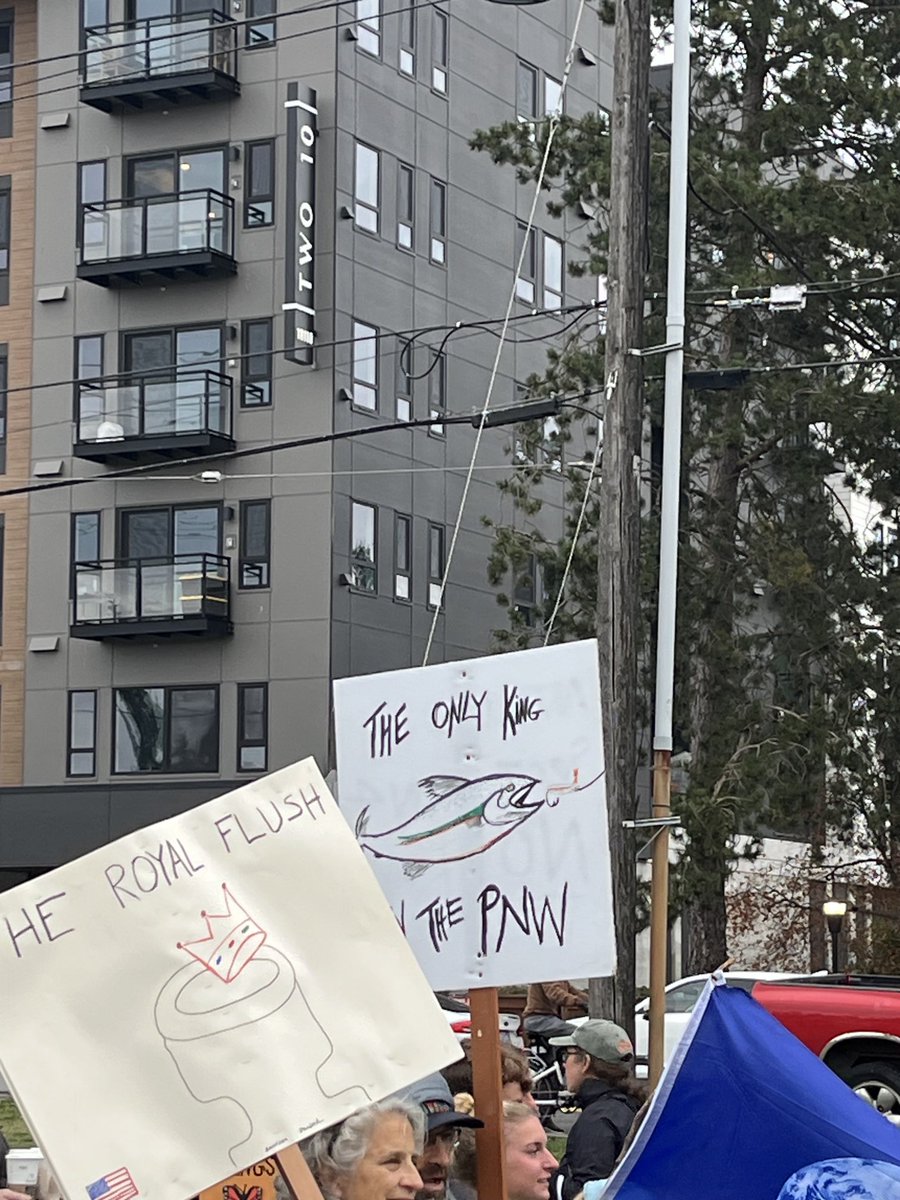 Great turn out for the Love America, Hate what Trump is doing to it rally. Great response from folks driving by with enthusiastic honking &amp; waving. In the Northwest we have King Salmon. Not fake Kings on thrones. #NoKings