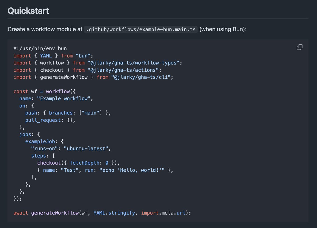 JLarky's tweet image. would you use something like this instead of YAML for github actions?