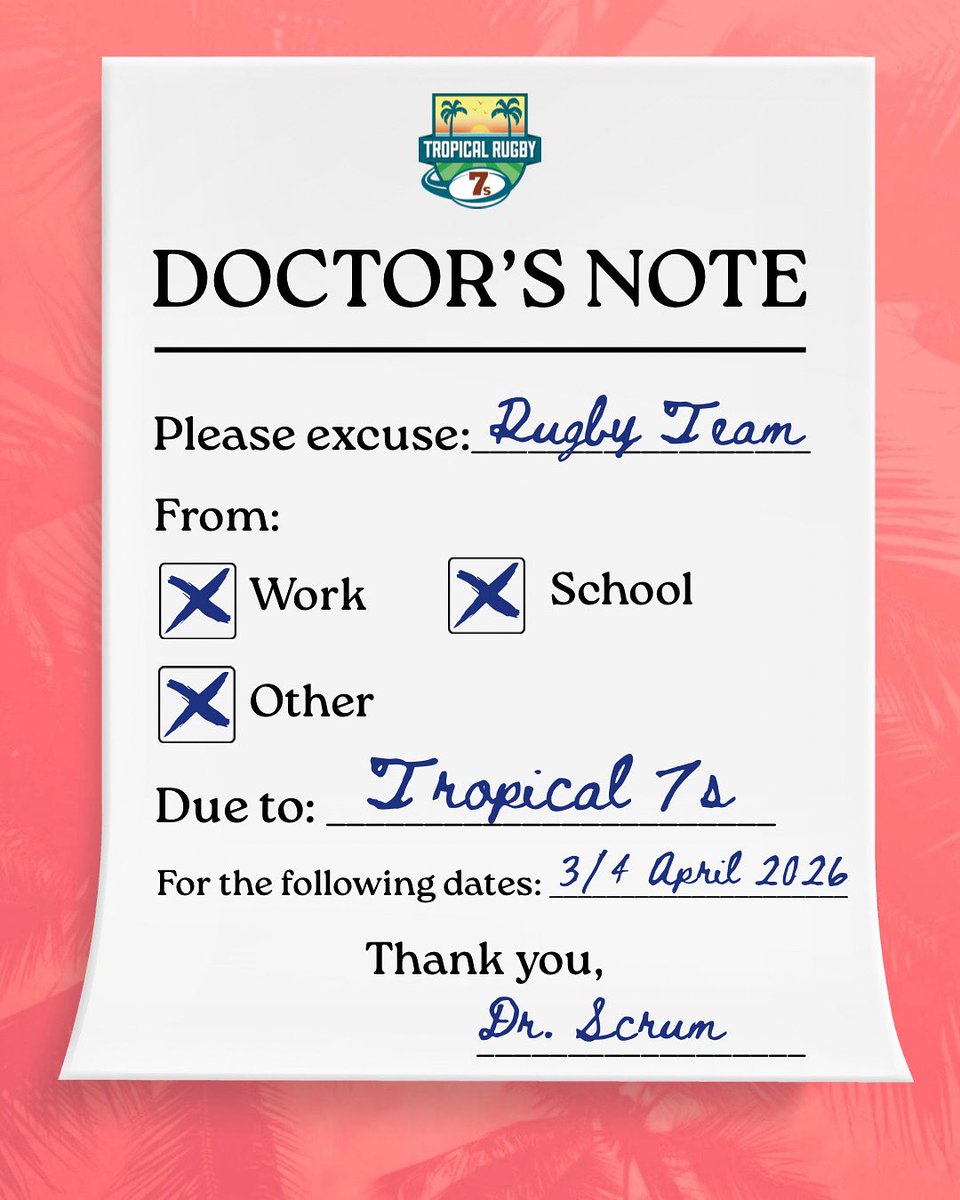 Official diagnosis: Needs more rugby (Tropical 7s edition) 👨‍⚕️🏉

Full details and team registration link at tropical7s.com and on our social media bios.