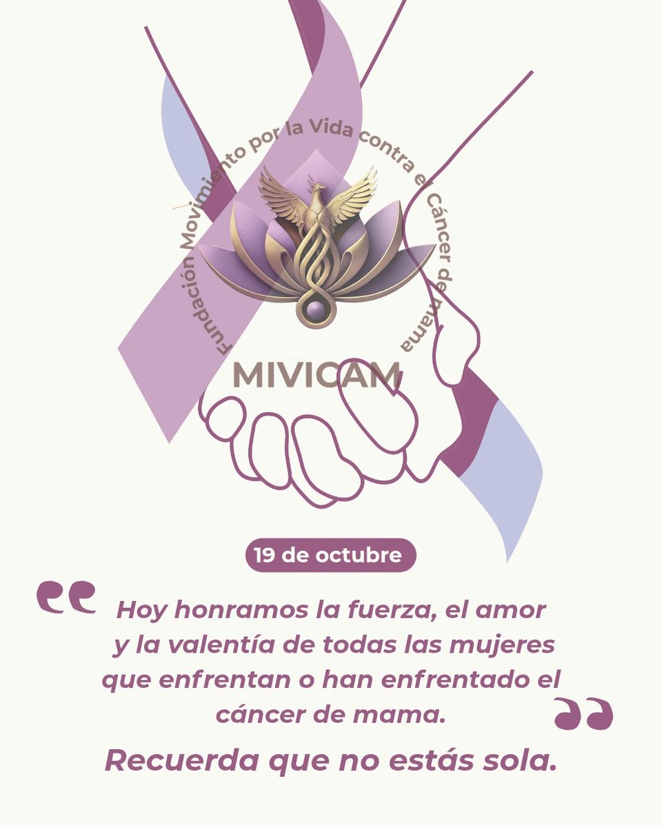 MIVICAMMX's tweet photo. 💜Este 19 de octubre no es solo un día rosa.
Es un recordatorio de amor, esperanza y compromiso con la salud de las mujeres.🫶
#DíaInternacionalDelCáncerDeMama #MIVICAMteAcompaña https://t.co/JZLxA2w7Oi