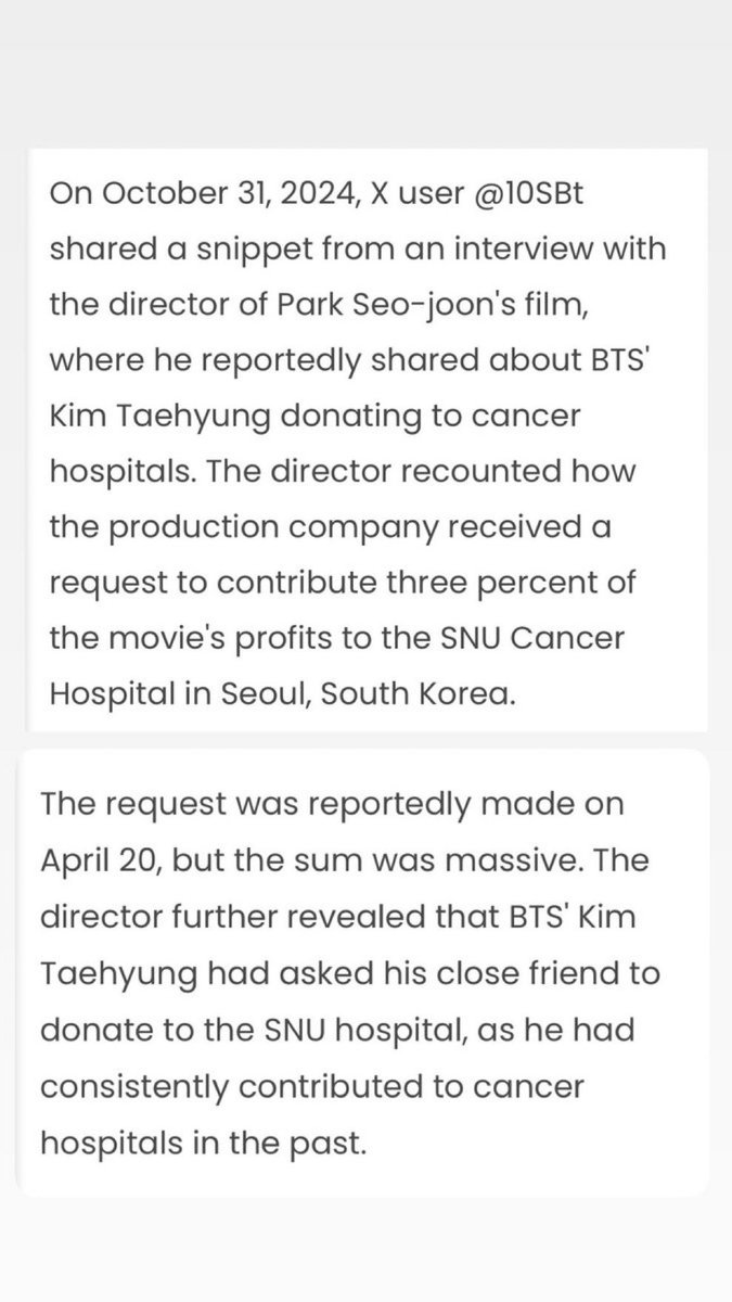 thvchapters's tweet photo. taehyung has been donating in silence to cancer hospitals for years. I don’t even need to describe what this means. at the end of the day, no description is needed. https://t.co/qgEDEIYlzw