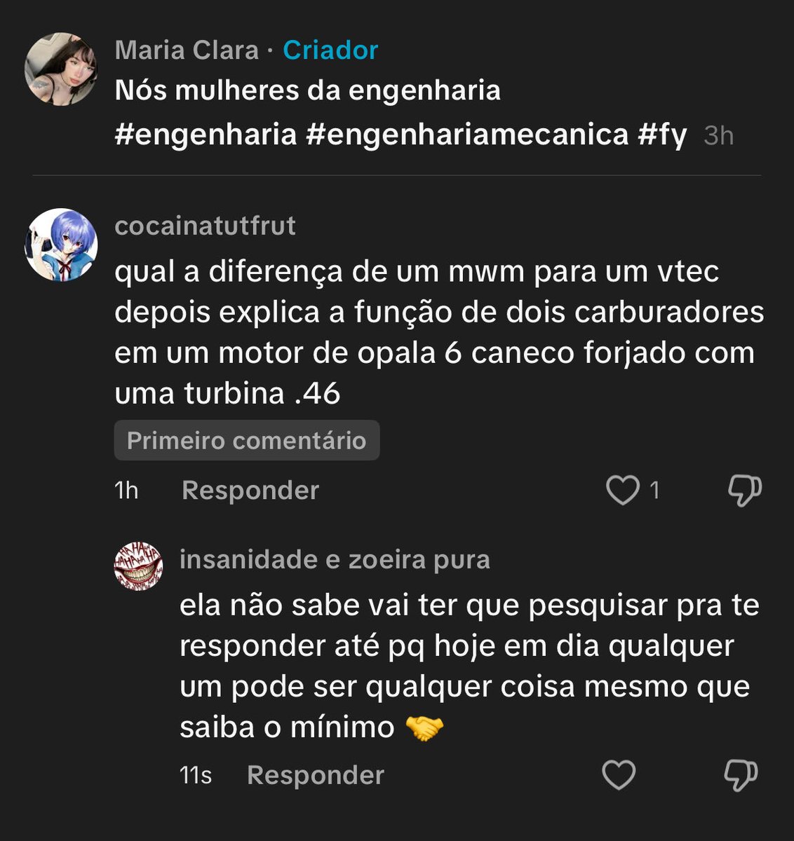 Moonandsky65's tweet image. Postei um vídeo sobre eng e esses são os comentários, ODEIO HOMEM PQP