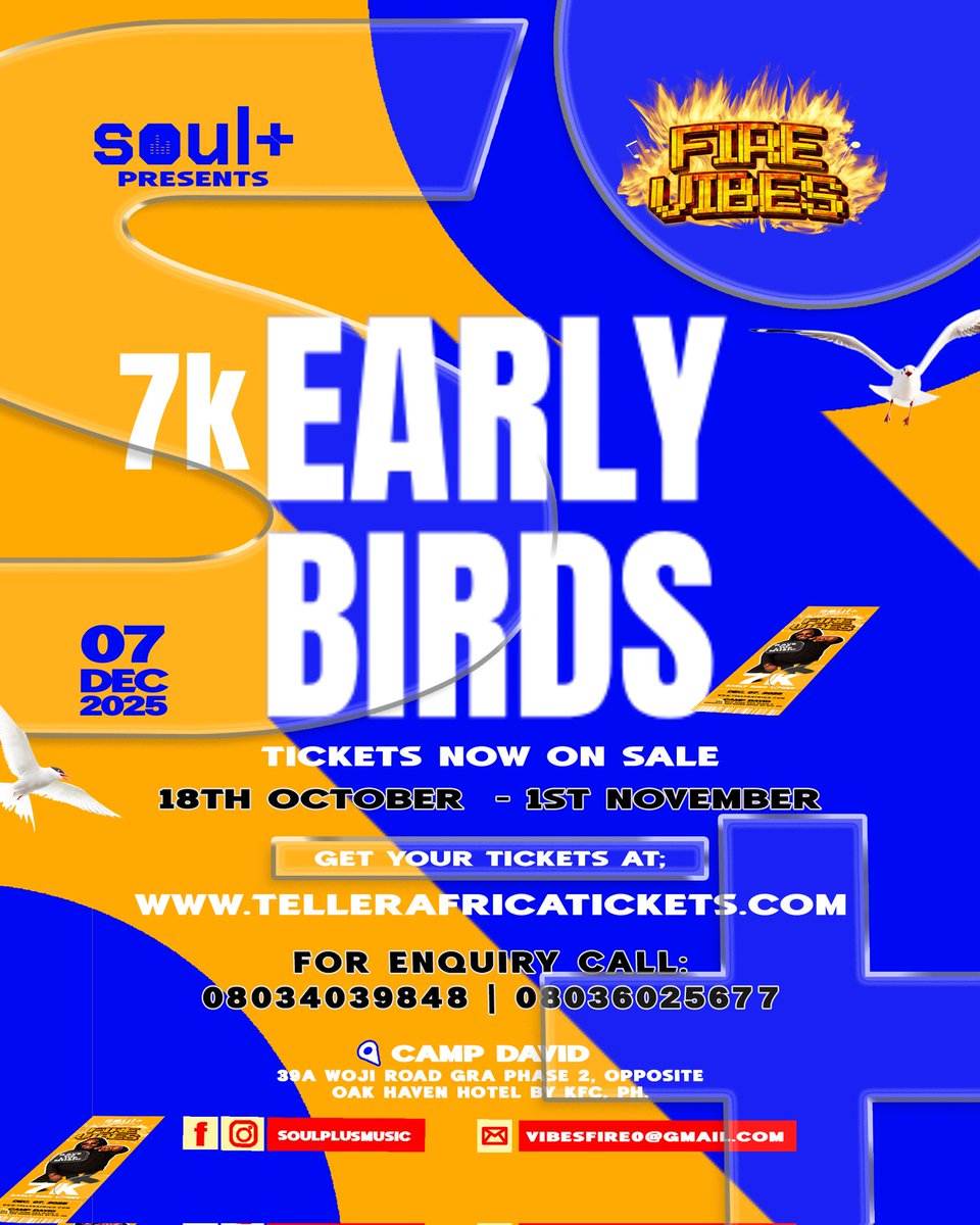 SoulPlusMuzic's tweet photo. 🔥 EARLY BIRD ALERT! 🔥
Fire Vibes 2.0 lands Dec 7! 🎶
Live Band | Reggae | DJ Battle | Comedy
🎟️ Get your ₦7k early bird ticket now 👉 https://t.co/BQtJmQz5gX
#FireVibes2 #SoulplusMusic #PHCityVibes Liverpool Manchester United Slot Klopp https://t.co/oRHZRdfwjc