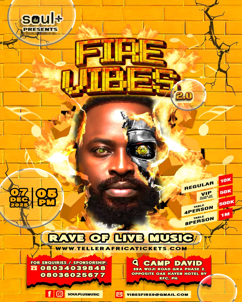 🔥 EARLY BIRD ALERT! 🔥
Fire Vibes 2.0 lands Dec 7! 🎶
Live Band | Reggae | DJ Battle | Comedy
🎟️ Get your ₦7k early bird ticket now 👉 tellerafricatickets.com
#FireVibes2 #SoulplusMusic #PHCityVibes Liverpool Manchester United Slot Klopp