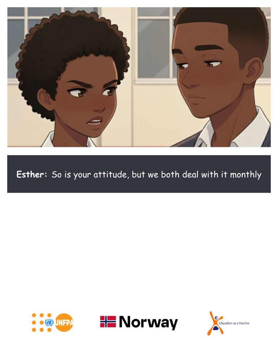 It’s just blood.❤️ She’s not ‘dirty.’ She’s just on her period. Period.

#SRH4U
<a href="/UNFPANigeria/">UNFPA Nigeria</a> <a href="/NorAmbNigeria/">Svein Baera</a> <a href="/EVA_Nigeria/">Education as a Vaccine Nigeria</a>