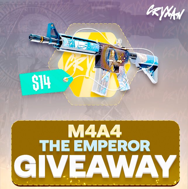 Cryxan_'s tweet image. M4A4 | The Emperor (14+$) GIVEAWAY🎉
Requirements:
✅Follow me: @Cryxan_
✅Retweet & Like:
✅Subscribe + Like: youtu.be/5vzlkiHmdAg (Show Proof) (Optional: Leave a comment)
Ends in 72 HOURS🔥 #CSGOGiveaway #CSGOGiveaways #CS2 #CSGO #csgoskins