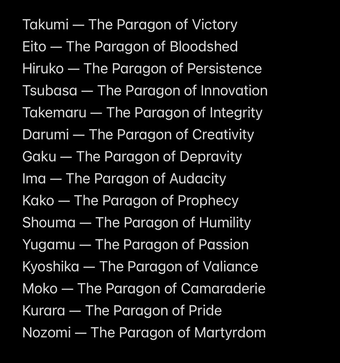 ok here’s the list lmao
