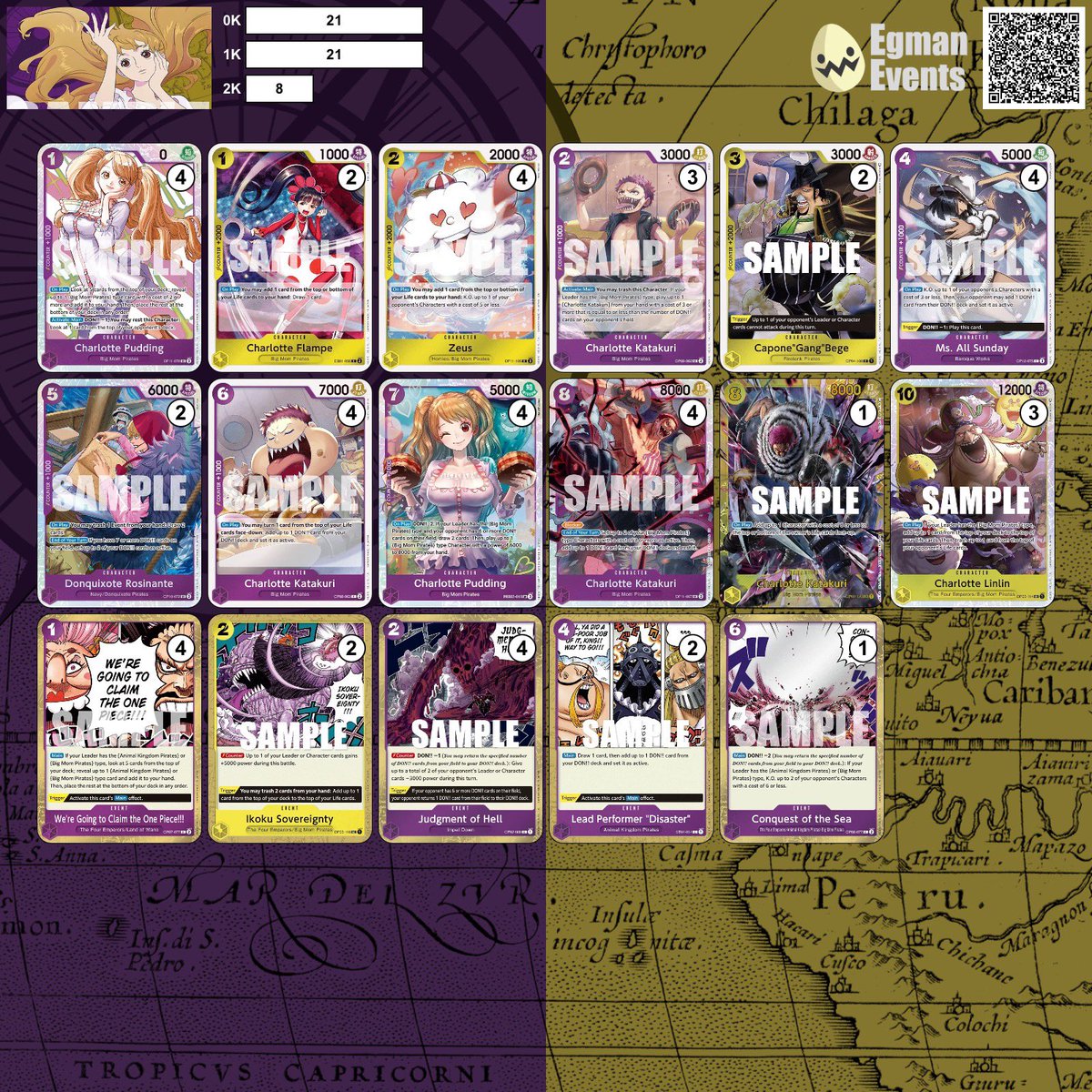The_Egman's tweet photo. Deck lists: https://t.co/jlvYz0kFYr

My favorite Off-Meta lists from the Bonn One Piece Card Game Regionals:

Thanh’s Top 16 BY Luffy
Justin’s Top 16 Moria
Marvin’s Top 32 Donquixote Rosinante
Niklas’s Top 32 Charlotte Pudding

All of Top 32 can be linked above! https://t.co/chlXv3Tlbo