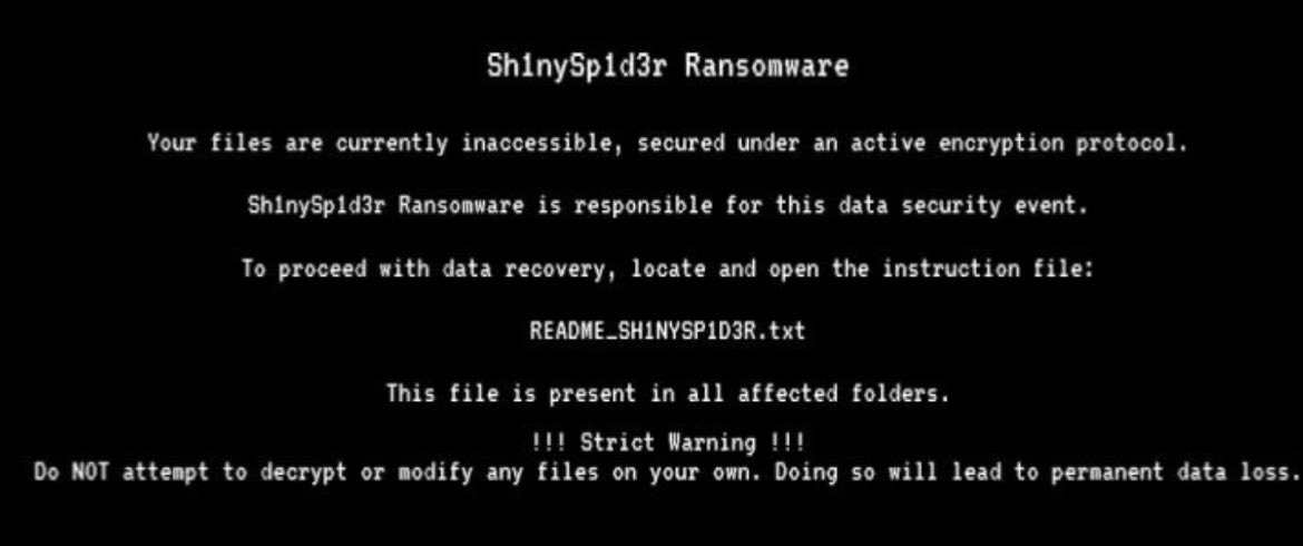 NEW Sh1nySp1d3r Ransomware and a new leak site or Shiny clearnet, onion seizures and arrests tomorrow?

README_SH1NYSP1D3R.txt

PS - I’d bet on seizures and arrests