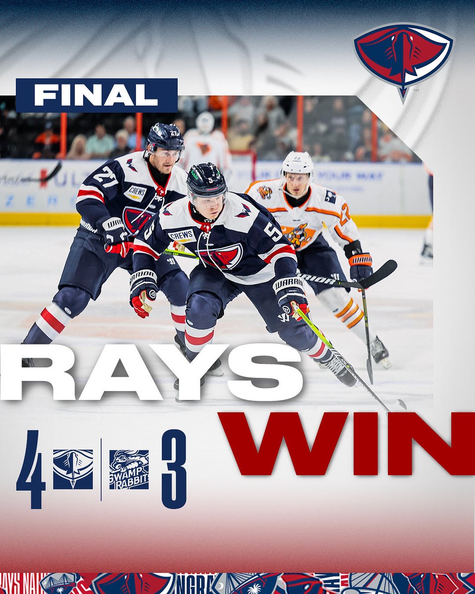 SCStingrays's tweet photo. Road trip started the right way. 

The Stingrays hang on with a 4-3 win against the Greenville Swamp Rabbits and will take on the Savannah Ghost Pirates this Thursday. https://t.co/9yWQQKArOG