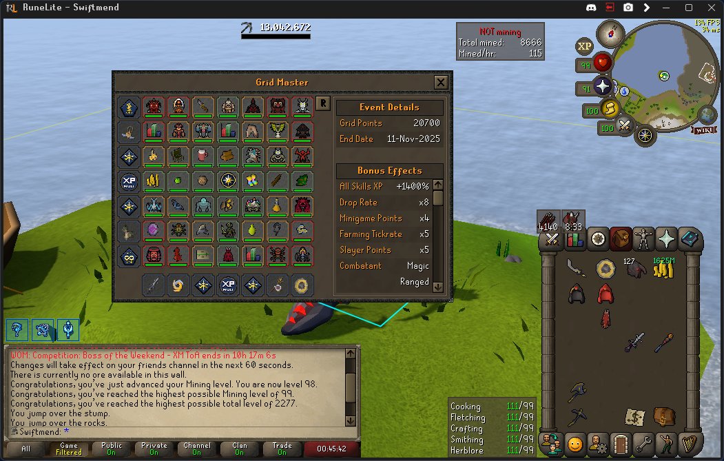 SwiftmendRS's tweet image. Maxed on top of finishing grid. Grid finished late, around 20 hours. 2 days 14 hours played total