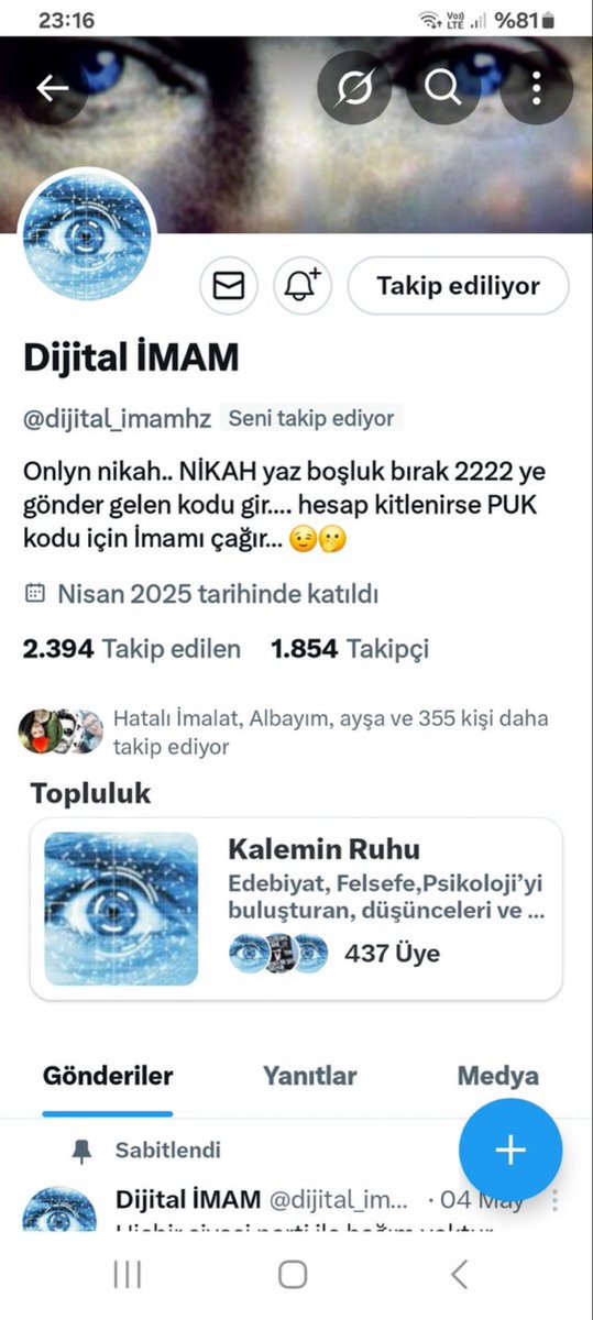 Bu deli dolu imam’a destek vermek lazım yoksa çok ararsınız …..
🙏🇹🇷🫡🇹🇷🐺
<a href="/dijital_imamhz/">Dijital İMAM</a>