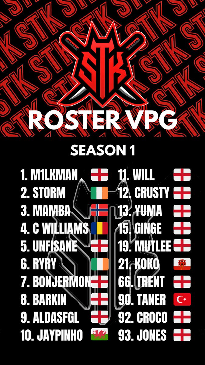 Our official squad list for the <a href="/OfficialVPG/">Virtual Pro Gaming</a> Uk League 5 / League 6 B season 🔴⚫️
