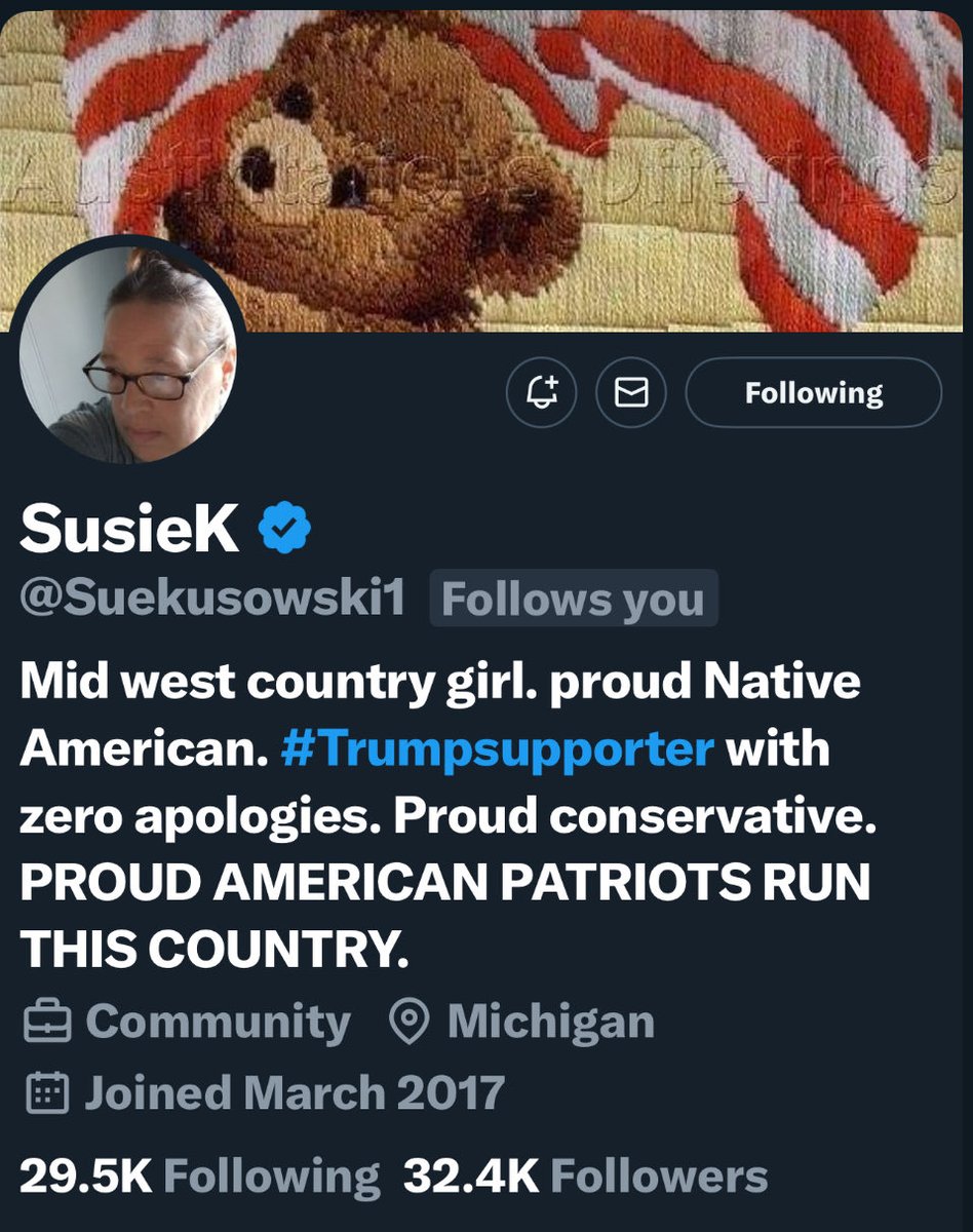 Freedom 7 (@conservfam7) on Twitter photo ❗️Attention ❗️
Here is a long time friend and patriot who engages can we help her with more friends!
She connects back. 
<a href="/Suekusowski1/">SusieK</a> 
❗️please repost ❗️ ❗️Attention ❗️
Here is a long time friend and patriot who engages can we help her with more friends!
She connects back. 
<a href="/Suekusowski1/">SusieK</a> 
❗️please repost ❗️