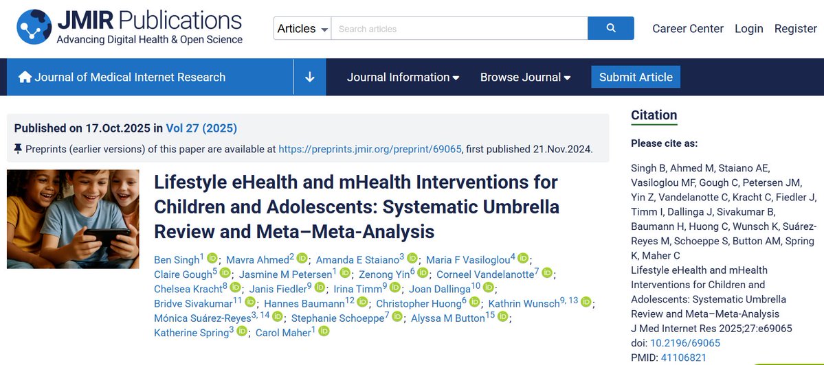 Can Apps Help Kids Live Healthier Lives?

New research shows that apps:
⬆️MVPA
⬆️Total PA
⬆️Fruit &amp; veg intake
⬇️Fat intake
⬇️BMI &amp; body weight

What made apps work? Engaging features like:
📊Self-monitoring
📱Goal tracking
🕹️Gamification

Link to paper: jmir.org/2025/1/e69065/