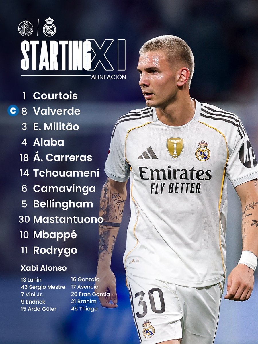 realmadriden's tweet photo. 📋✅ Our starting XI!
🆚 @GetafeCFen https://t.co/lMYqsg5AV4