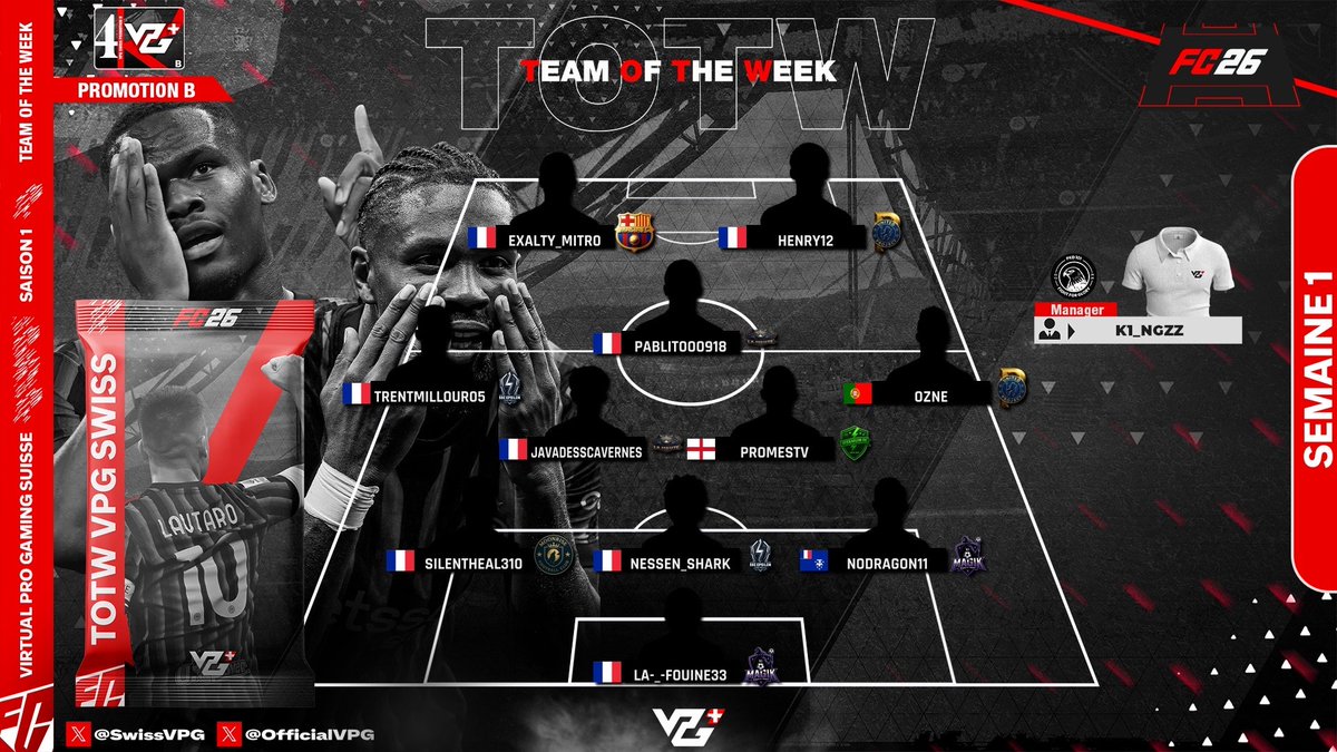 Félicitations a <a href="/XI_Epsilon_/">SSC Epsilon CP</a> qui place deux joueurs dans la première totw de la <a href="/SwissVPG/">VPG Switzerland 🇨🇭</a>
