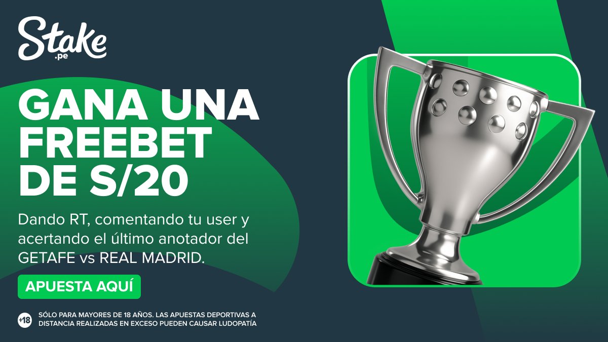PeruStake's tweet image. ¡El Real Madrid visita al Getafe! 🇪🇸

Por eso, regalaremos freebets de S/20 💸 a 5 Stakers aleatorios que den RT y acierten el último anotador del partido ⚽️ ¡Aprovecha el Pago Anticipado!

📺 Mira el partido aquí: bit.ly/4orRo3S