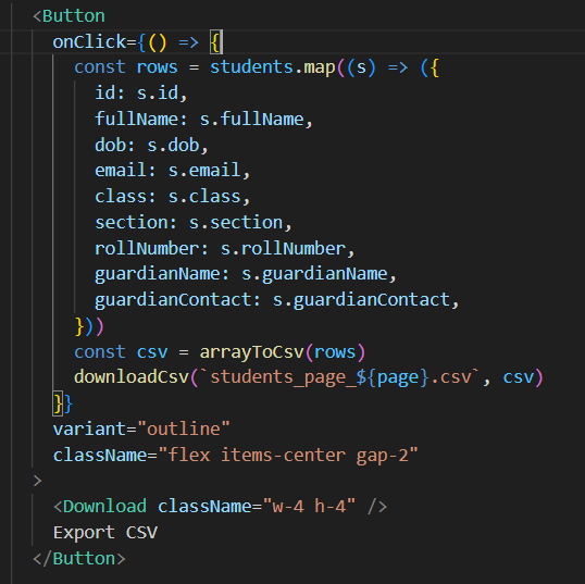 n3stxdev's tweet photo. #LUD22 Today I learned how to add a client-side CSV export and implemented it in the admin UI to Export Students &amp; Teachers lists as CSV.
#LearningUtsav2025 #FestivalOfLearning #microservices @learning_utsav https://t.co/w8BLb8NAPG