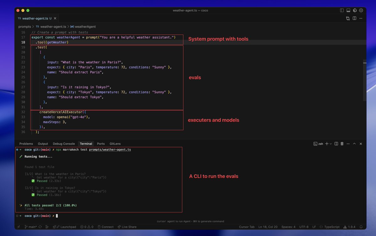 eth_chainId's tweet image. Why do people write prompts in .md files and use eval tools that run in UIs outside of the code?

Where I come from we keep the business logic and tests in the code. So I build a small SDK to do that 🚢