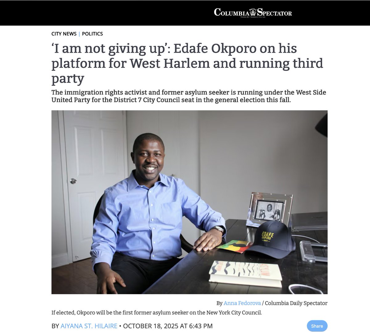 Change doesn’t come from one politician it comes from the systems we build and the empathy we lead with.

I told The Spectator my hope for a new mayoral administration one that centers immigrants, asylum seekers &amp; displaced people in city policy.
columbiaspectator.com/city-news/2025…