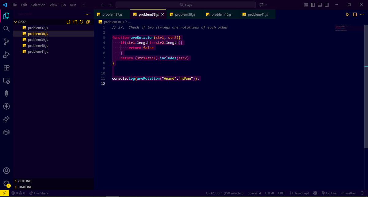 CoderAnand's tweet image. Day 30 of DSA 🚀
Solved 5 problems today: 3 on strings (rotations, LCP, unique chars) & 2 on searching (linear & binary search). Step by step building my problem-solving skills! 💡
#DSA #JavaScript #CodingJourney #DataStructures #Algorithms #Programming