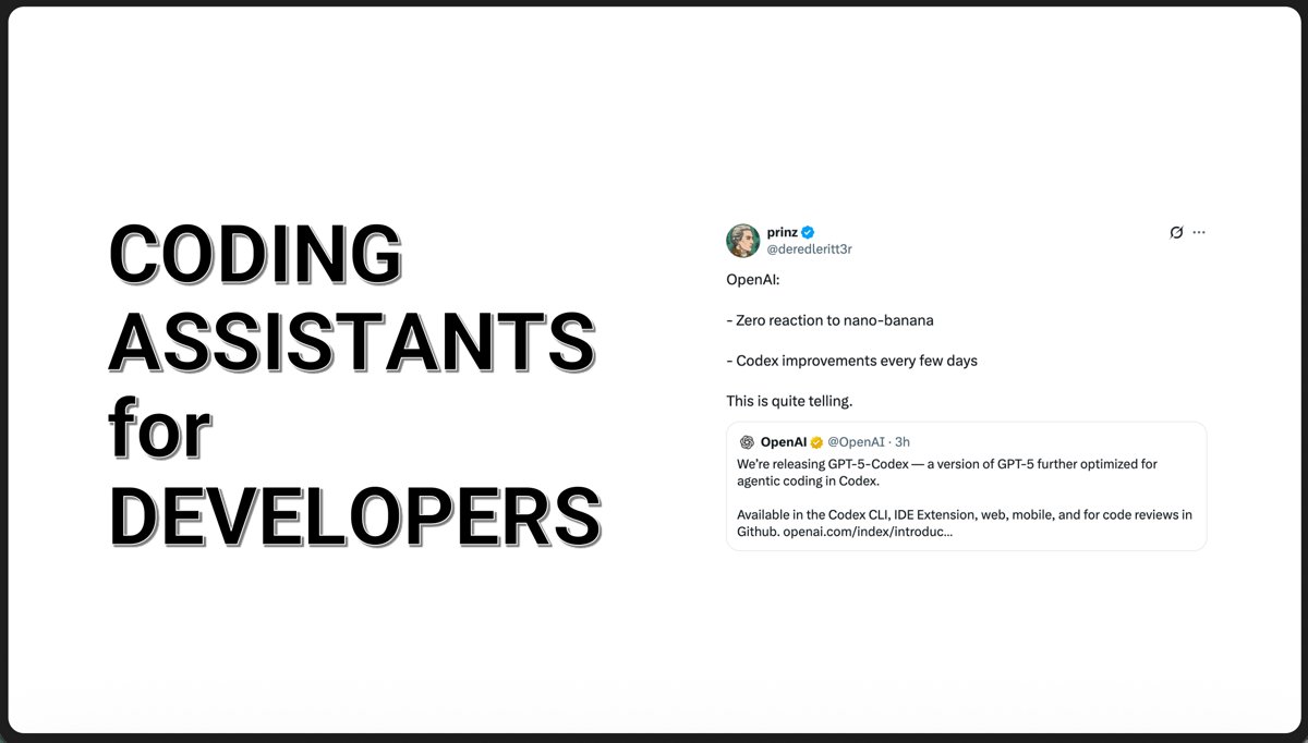 hi_pondai's tweet image. Just wrapped up a session at work about coding assistants for developers — how we’ve gone from code completion to full agent workflows. Lots of good discussion around prompt vs context engineering, tool use, and where this all leads. Slides here if you’re curious.…