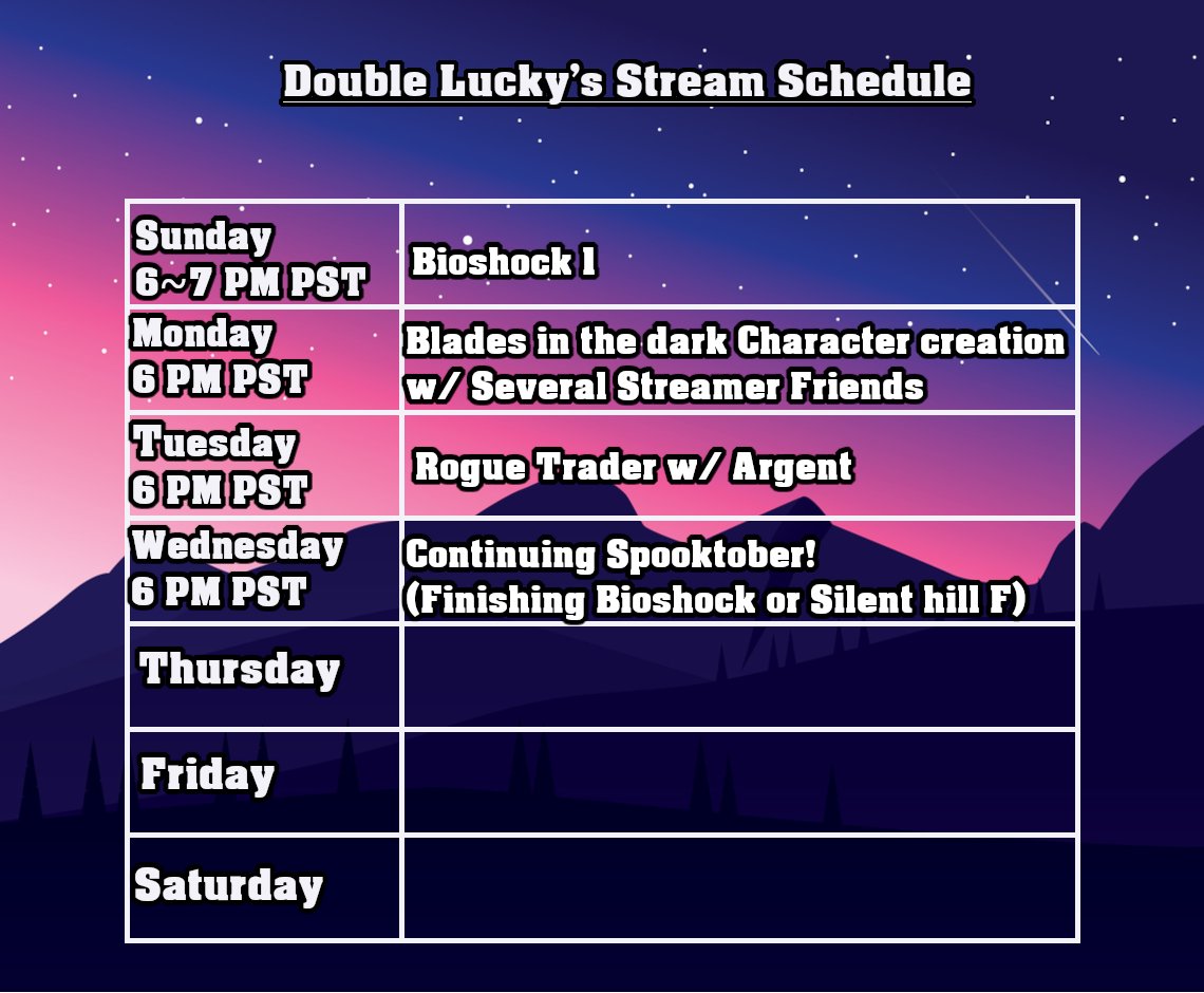 DaburuLucky's tweet photo. Spooktober's half way done, but we've still got more to do! We'll be wrapping up Bioshock this week, and potentially starting Silent Hill f after that. But we've still got Rogue trader with Argent, and we'll also be getting ready for the halloween one shot with making characters! https://t.co/gZudb7bvjT