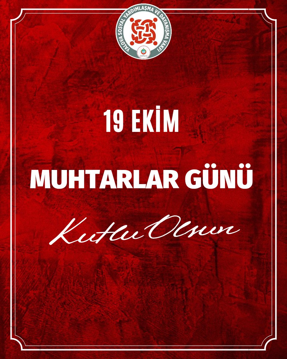 #19EkimMuhtarlarGünü Kutlu Olsun. 

<a href="/yalovavaliligi/">T.C. Yalova Valiliği</a> 
<a href="/drkayahulya/">Dr.Hülya Kaya</a> 
<a href="/MahinurOzdemir/">Mahinur Özdemir Göktaş</a>
<a href="/tcailesosyal/">T.C. Aile ve Sosyal Hizmetler Bakanlığı</a> 
<a href="/ashb_sygm/">Sosyal Yardımlar Genel Müdürlüğü</a>
