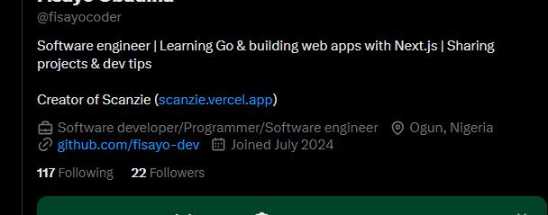 fisayocoder's tweet image. 22 wise followers on X.
Thanks guys. 🤝
